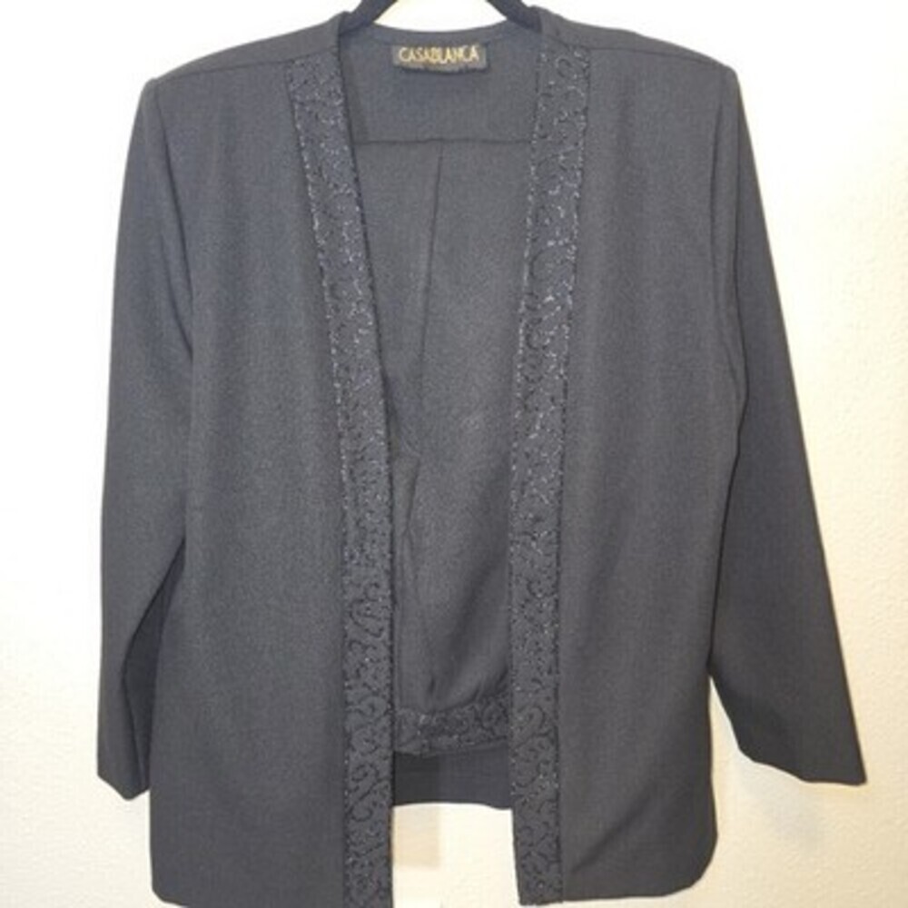 Vintage Casablanca Black Beaded Pant Suit Woman Size 10 Made USA 2 Piece Formal